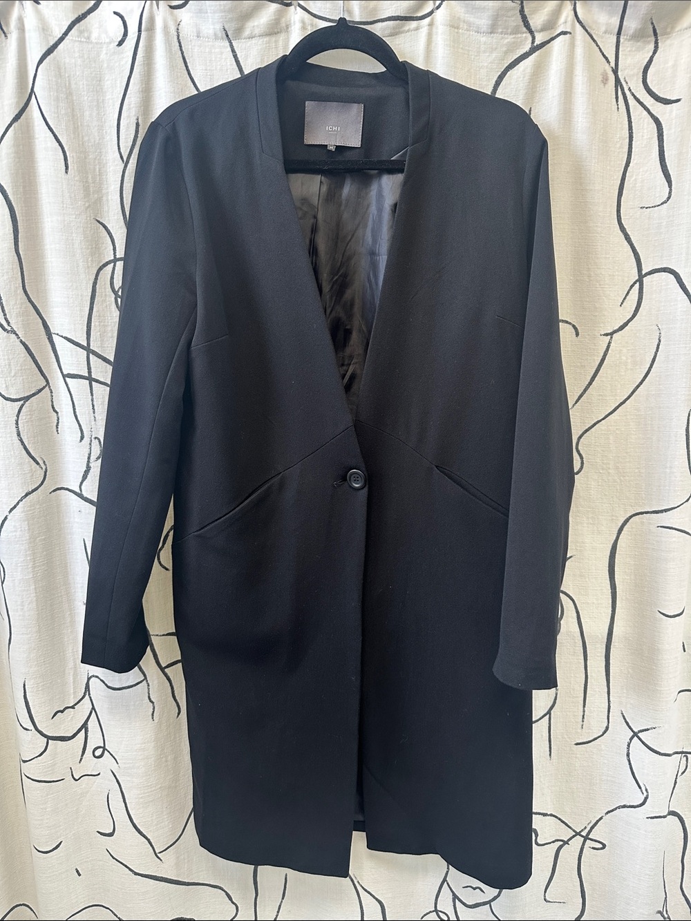Ichi Black Single-Button Long Coat